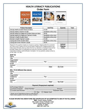 Health Literacy Order Form