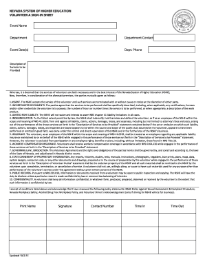 Nevada System of Higher Education Volunteer Sign-In Sheet