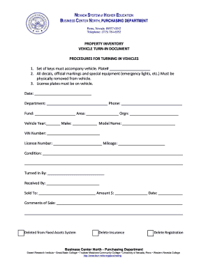 PROPERTY INVENTORY VEHICLE TURN-IN DOCUMENT PROCEDURES FOR