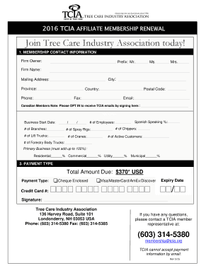 2016 TCIA AFFILIATE MEMBERSHIP RENEWAL Join Tree Care