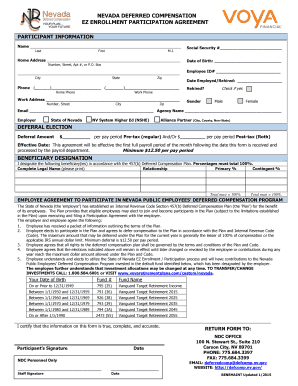 Nevada Deferred Compensation EZ Enrollment Agreement
