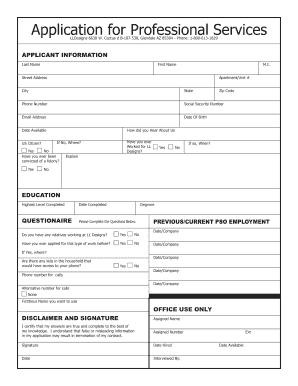 Professional Services Application Form