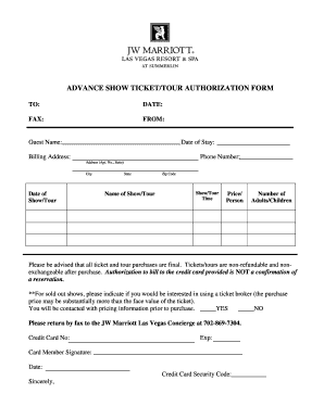 Advance Show Ticket Tour Authorization Form