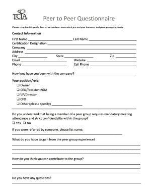 Peer to Peer Questionnaire