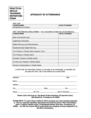 Affidavit of Attendance for Practical Skills Training