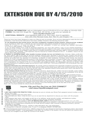 City of Brook Park Income Tax Return Extension Form