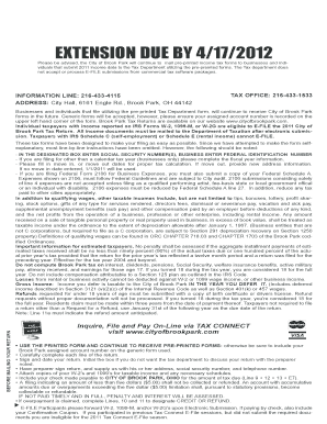 City of Brook Park Income Tax Return Extension Form