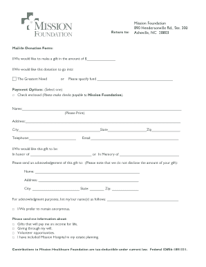 Mission Foundation Mail-In Donation Form