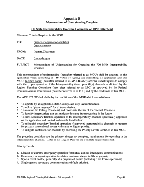 Appendix B Memorandum of Understanding Template On State