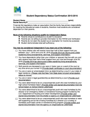Student Dependency Status Confirmation Form