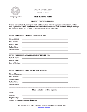 Massachusetts Vital Record Request Form