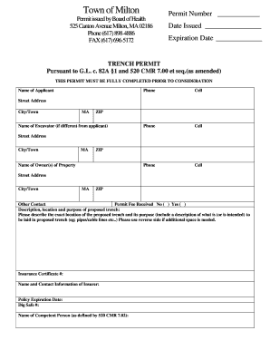 Massachusetts Trench Permit Application