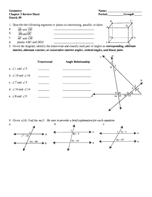 Geometry Chapter 3 Review Sheet