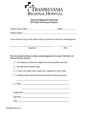 Acknowledgement of Receipt of Notice of Privacy Practices