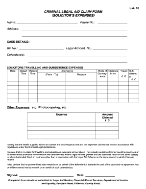 Criminal Legal Aid Claim Form