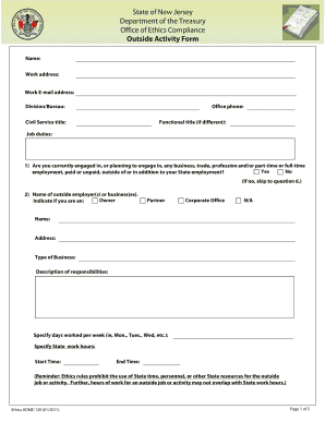 New Jersey Outside Activity Form