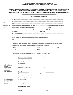 Claim for Allowances by a Witness