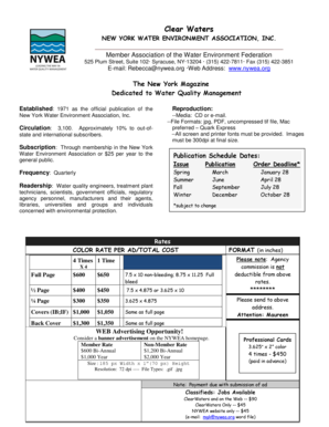 Clear Waters Magazine Advertising Order Form