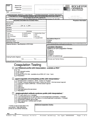 Rochester General Hospital Coagulation Testing Form