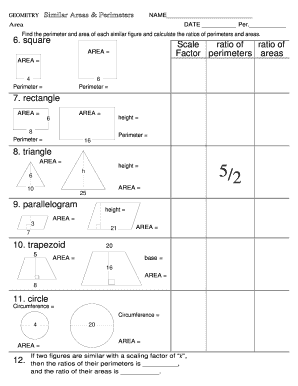 Geometry Similar Areas & Perimeters Worksheet