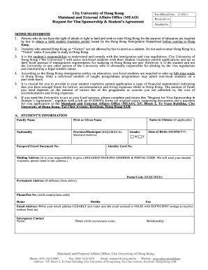 Request for Visa Sponsorship & Student's Agreement