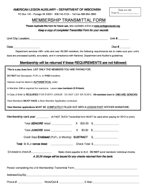 American Legion Auxiliary Membership Transmittal Form