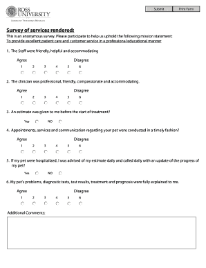 Survey of services rendered - Ross University