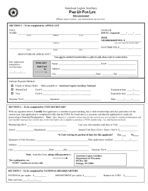 American Legion Auxiliary Paid Up For Life Membership Application