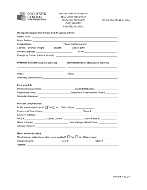 Orthopedic Surgery New Patient Self-Assessment Form