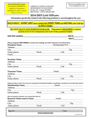 American Legion Auxiliary Unit Officer Information Form