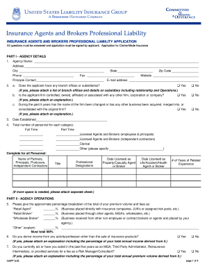 Insurance Agents and Brokers Professional Liability Application