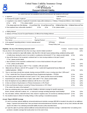 Personal Umbrella Liability Application