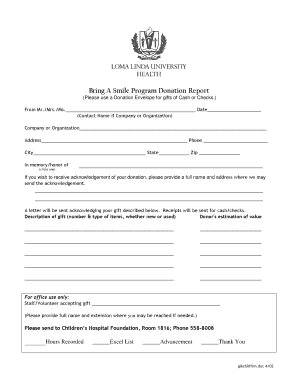 Bring A Smile Program Donation Report