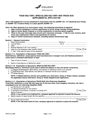 Food Delivery Specialized Delivery and Truck NOC Supplemental Application