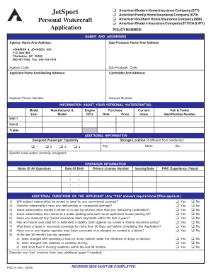 Personal Watercraft Insurance Application