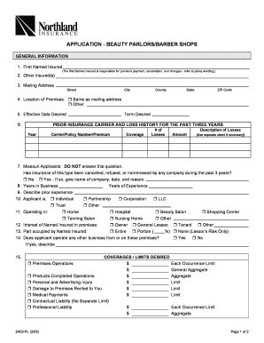 Beauty Parlor/Barber Shop Insurance Application