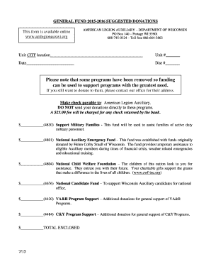 American Legion Auxiliary Donation Form
