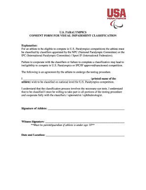 US Paralympics Visual Impairment Classification Consent Form