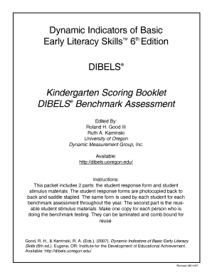 DIBELS Kindergarten Scoring Booklet