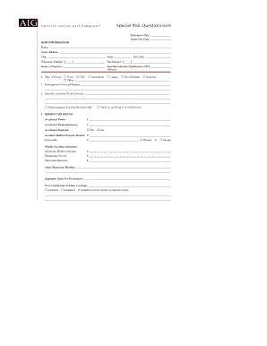 American International Companies Special Risk Questionnaire