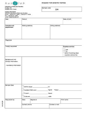 HUSLAB Request for Genetic Testing