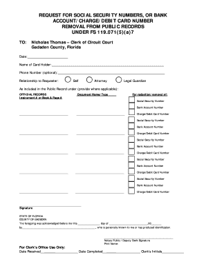 Florida SSN or Financial Account Removal Request
