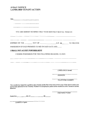 15 Day Notice to Vacate