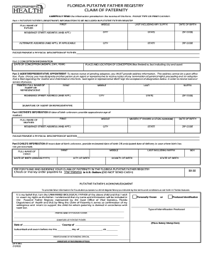 Florida Putative Father Registry Claim of Paternity
