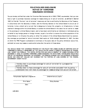 Terrorism Insurance Coverage Disclosure Notice