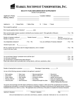 Beauty Parlor/Barber Shop Insurance Application