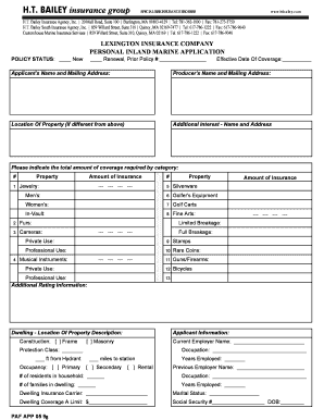 Personal Inland Marine Insurance Application