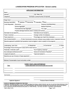 Landscapers Program Application - General Liability