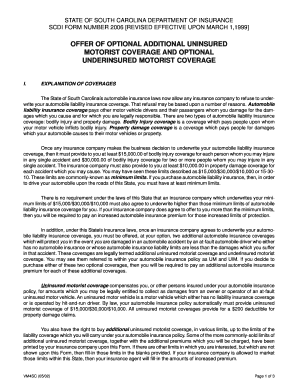South Carolina Uninsured Motorist Coverage Form