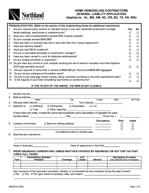 General Liability Application for Home Remodeling Contractors